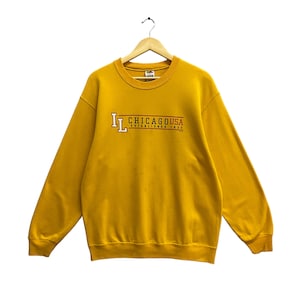 Vintage University Illinois Yellow Sweatshirt LARGE Illinois Chicago Crewneck Illinois Sweater Pullover Illinois Chicago Print Logo Jumper
