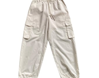 Vintage Y2K Japanese Brand GU Ballon Baggy Parachute Cargo Pants MEDIUM Wide Legs Elastic Waist w26-34'inches