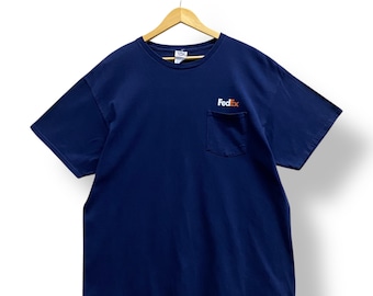 Vintage Y2K Fedex Navy Single Pocket Tee Fedex Crewneck Fedex Sweater Pullover Streetwear Spell Out Print Logo Fedex Jumper