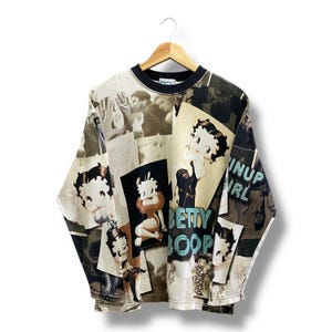 Vintage 90&#39;s Betty Boop Fullprint Sweatshirt MEDIUM Betty Boop Crewneck Betty Boop Sweater Pullover Streetwear Print Logo Betty Boop Jumper