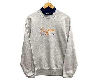Vintage 90's University Tennessee Grey Sweatshirt SMALL Tennessee Crewneck Tennessee Sweater Pullover Embroidered Logo Tennessee Jumper