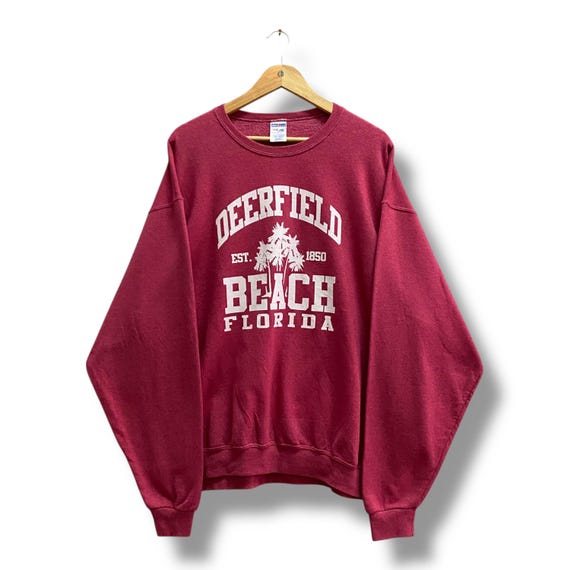 Vintage Y2K Deerfield Beach Florida Maroon Sweatshirt XLARGE Deerfield Crewneck Deerfield Beach Sweater Pullover Print Logo Deerfield Jumper