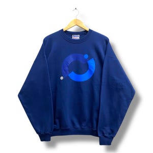Vintage 90&#39;s Hanes Blue Baggy Sweatshirt LARGE Hanes Crewneck Hanes Sweater Pullover Streetwear Print Logo Hanes Jumper