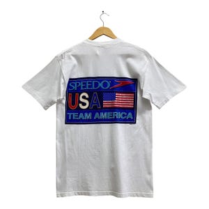 Vintage 90&#39;s Speedo Usa Team America White Tshirt MEDIUM Speedo Usa Team Crewneck Speedo Sweater Pullover Streetwear Print Logo Usa Jumper