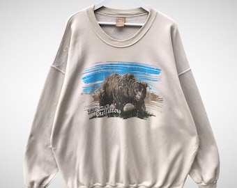 Vintage Bigbear Outfitters Cream Sweatshirt 3XLarge Grizzly Bear Crewneck Grizzly Bear Sweater Pullover Habitat Animal Bear Print Logo