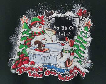 Vintage 00s Snowman School Green Sweatshirt Size Xlarge Snowman 
