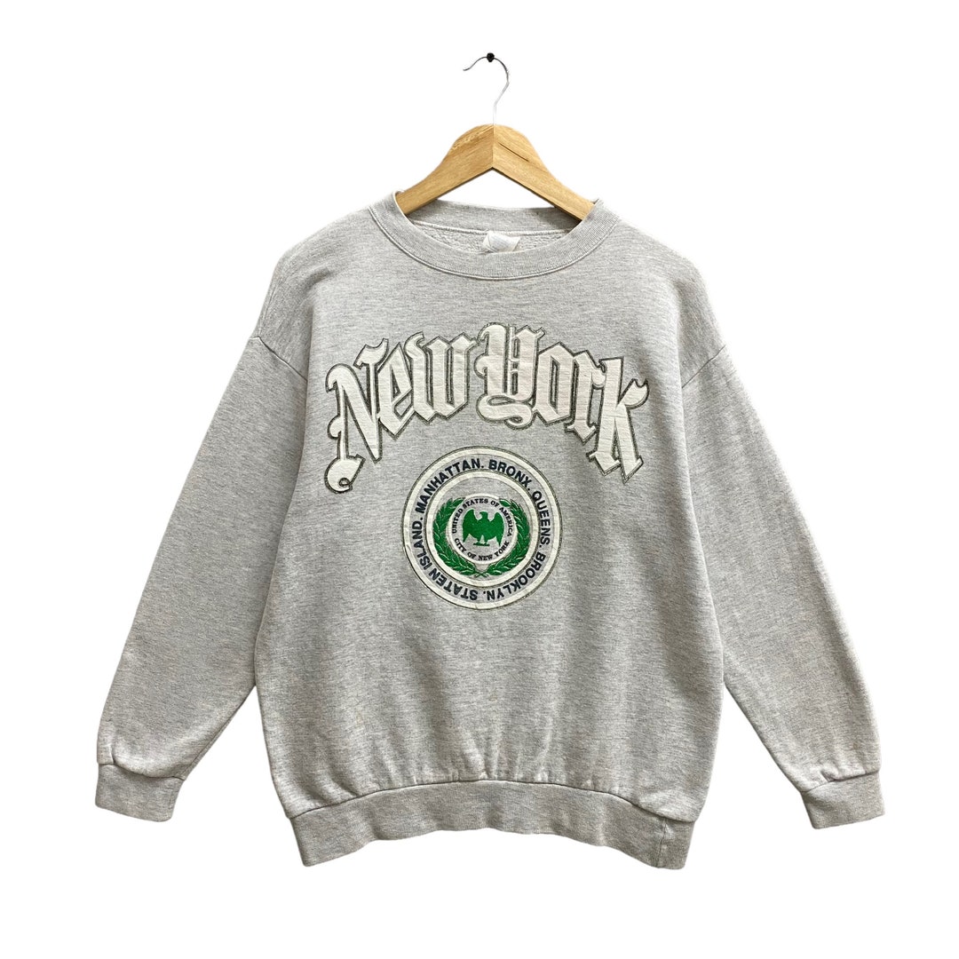 Sudadera unisex gris vintage de Nueva York, jersey de cuello