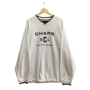 Ralph Lauren 90s-00s OLD Vステッチ スウェット XL Vintage 00s Chaps Ralph Lauren White Unisex Baggy Sweatshirt XL