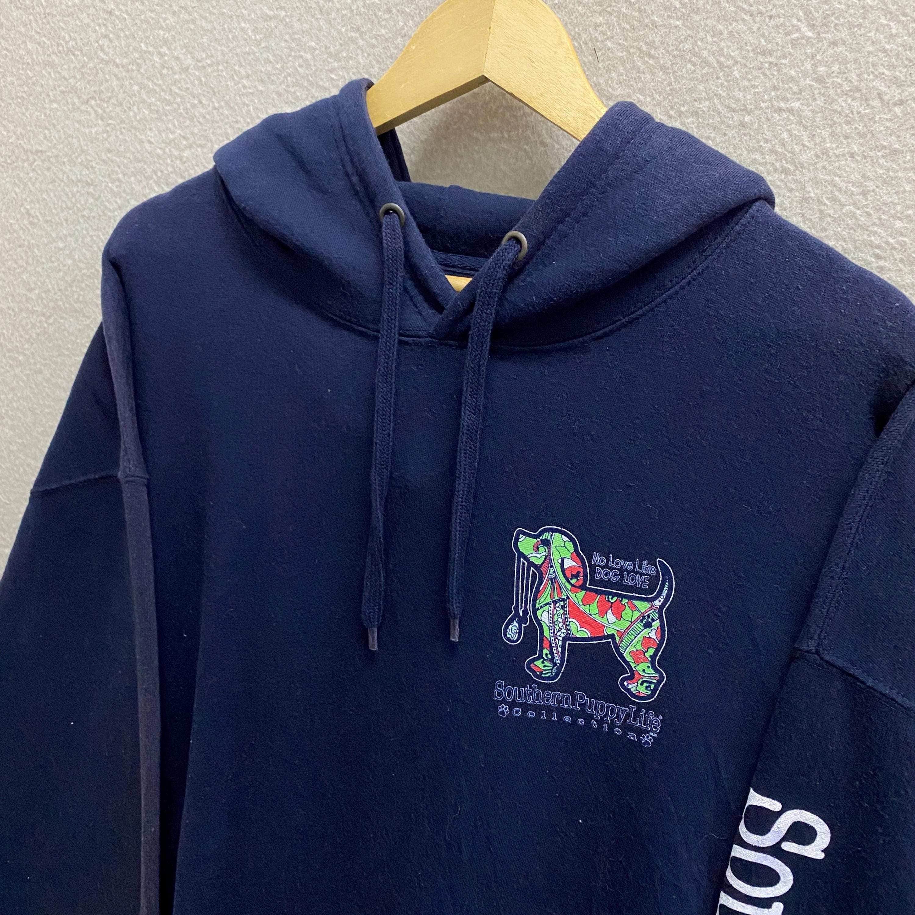 Vintage Y2K Southern Puppy Life Navy Baggy Hoodie XLARGE Wildlife 