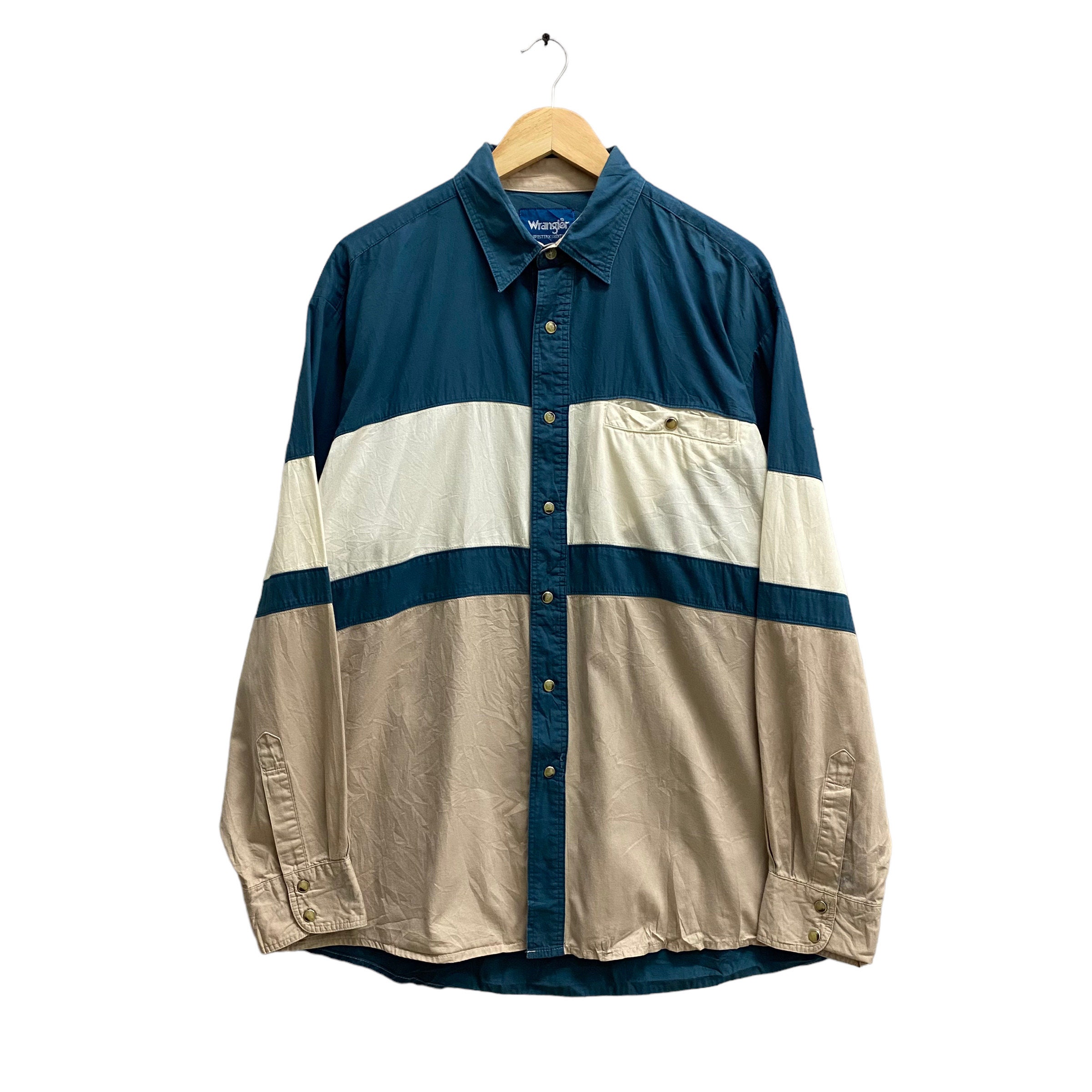 Chemise western vintage Wrangler à rayures multicolores, taille XL, chemise western à manches longues Wrangler Wrangler perlée, bouton-pression - France