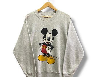 Sudadera gris vintage de Mickey Mouse de los años 90, tamaño mediano, con cuello redondo de Minnie Mouse, suéter de Disney Goofy Pluto, jersey con estampado del logotipo de Mickey y Daisy Duck.