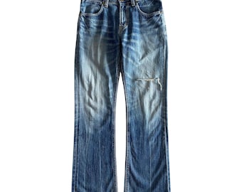 Vintage Y2K Wrangler Blue Jeans Distressed Flared Denim breites Bein w31