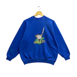 Vintage 90s Golf Sweatshirt Golf Crewneck Golf Sports Sweater Pullover Golf Club Graphics Golf Art Embroidery Baggy Blue Size Large