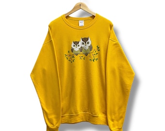Vintage Owl Graphic Sweatshirt Large Cozy Autumn Crewneck Vintage Owl Pullover Fall Aesthetic Sweater Impulse Wear Retro Jumper Size L