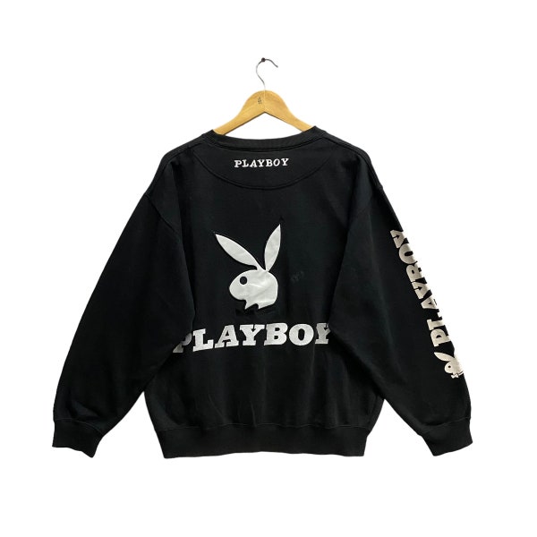Vintage Playboy Black Faded Wash Sweatshirt Size LLarge Playboy Crewneck Playboy Sweater Pullover Embroidered Logo Playboy Jumper