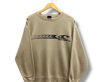 Felpa vintage Y2K Oneil marrone, girocollo retrò da surf, classica felpa da surf californiana, unisex, con logo stampato, taglia M