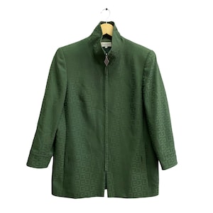 Vintage Glamour By Givenchy Green Jacket Givenchy Zipper Women Size Large Givenchy Monogram Logo Coat Givenchy Luxury Jacket Monogram Zipper