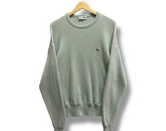 Vintage 90's Lacoste La Chemise Green Knitwear Sweatshirt MEDIUM La Chemise Lacoste Crewneck Lacoste Sweater Pullover Patches Logo Jumper
