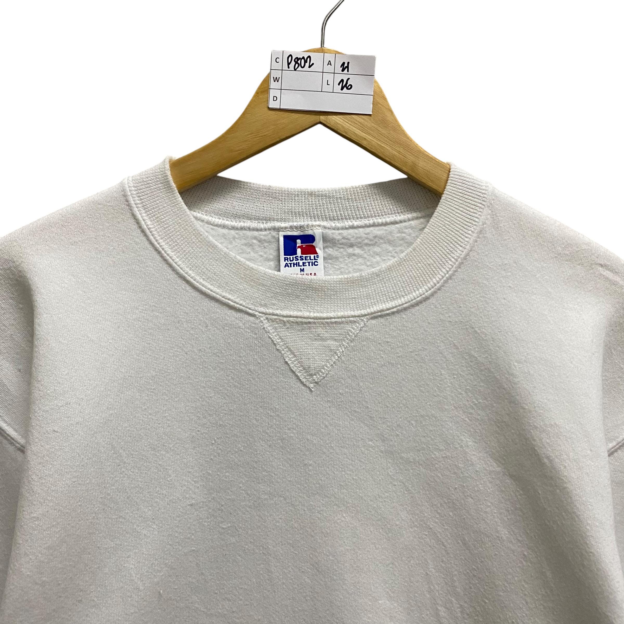 Vintage 90s Russell Athletic Blank White Unisex Sweatshirt Medium