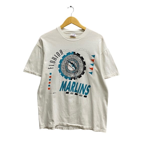 Vintage 90s Florida Marlins White Tshirt Large Crewneck Miami