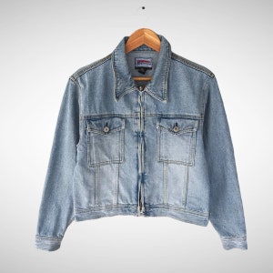 Vintage Bleus Denim Couture Light Blue Faded Jacket Size Medium Bleus Zipper Front Distressed Denim Jeans Jacket Streetwear Denim