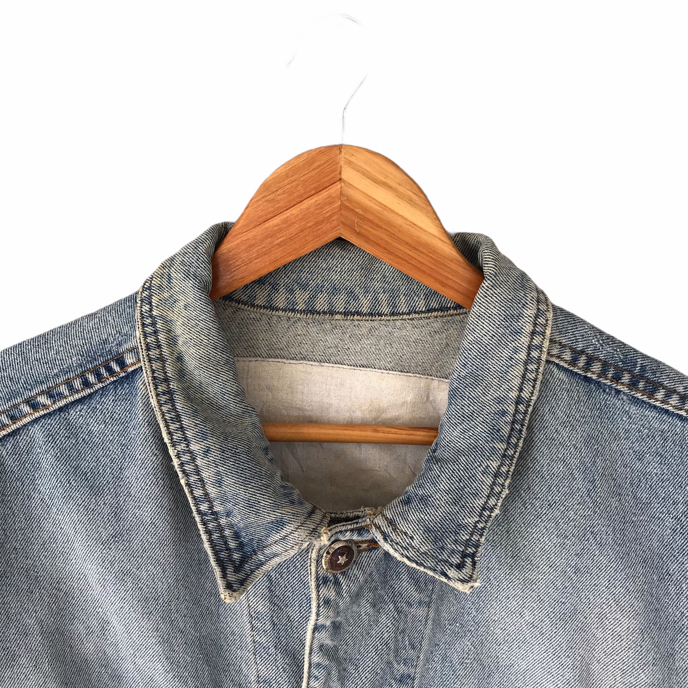 Vintage 90s Distressed Denim Light Blue Jacket Jeans Size Vintage 90s Distressed Denim Light Blue Jacket Jeans Size