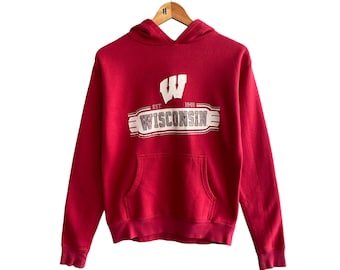 Vintage 90s Wisconsin Badgers Red Hoodie Small Wisconsin Crewneck Wisconsin Badgers Sweater Pullover Wisconsin Badgers Print Logo Jumper