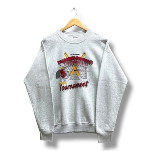 Vintage Y2K Hockey Ice Tournament Grey Sweatshirt LARGE Hockey Ice Crewneck Hockey Sweater Pullover Streetwear Print Logo Hockey Ice Jumper