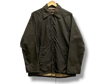 Chaqueta cortavientos marrón Sears vintage de los años 90, pequeña, con botones delanteros, para calentar, de trabajo, con capucha, estilo urbano, cortavientos, chaqueta de entrenador Sears