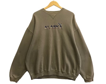 Vintage Y2K Alaska Brown Sweatshirt XXL Alaska Crewneck Alaska National Park Sweater Pullover Alaska Eagle Deer Wolf Embroidered Logo Jumper