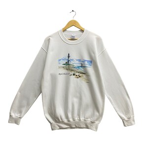 Vintage Myrtle Beach South Carolina White Sweatshirt Medium Myrtle Beach Graphic View Crewneck Myrtle Sweater Pullover Print Logo Jumper