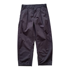 May include: A pair of dark grey pleated trousers with a straight leg.