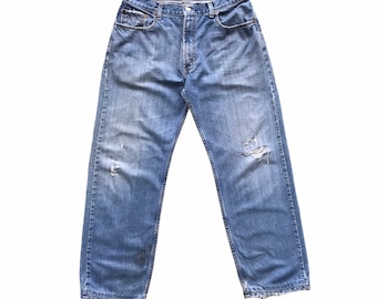 Levi’s 569 Loose Straight Jeans Baggy Fit Classic Denim Streetwear Distressed Denim Size 34
