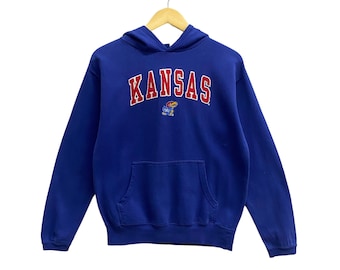 Vintage Kansas Jayhawks Blue Hoodie Sweatshirt Youth Large Jayhawks Crewneck Kansas Jayhawks Sweater Pullover University Kansas Embroidered