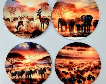 South Africa animals sunset coaster set