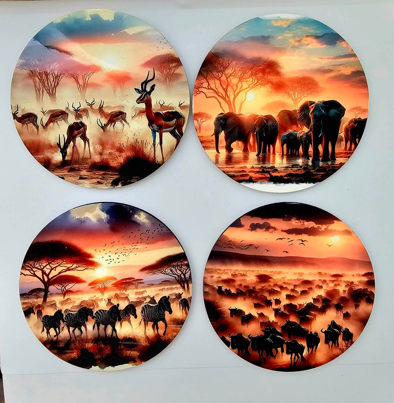 South Africa animals sunset coaster set image 1