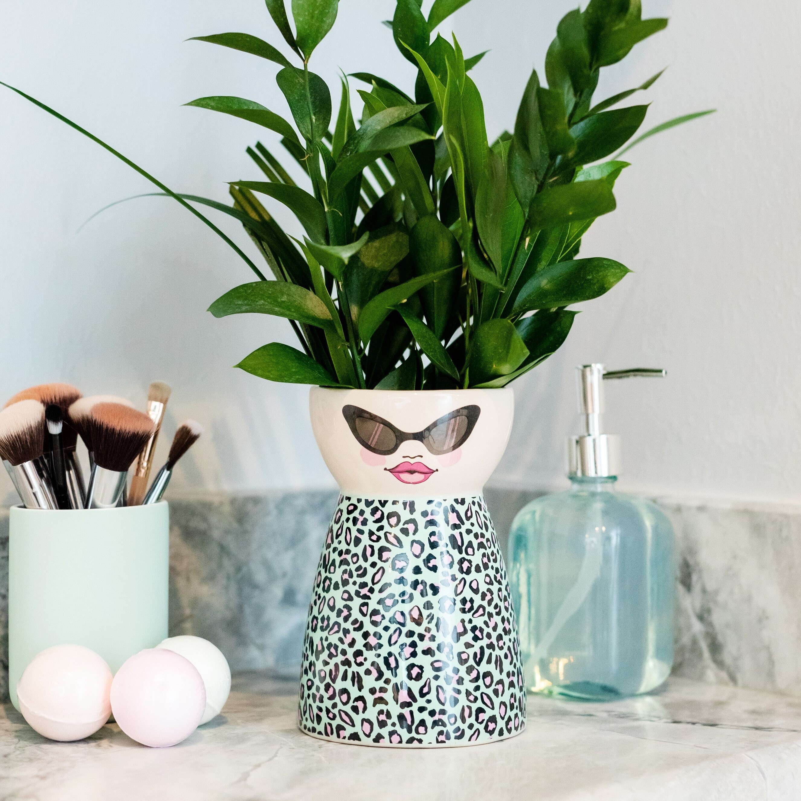 Leopard Print Funky Face Vase Cute Ceramic Flower Vases Etsy