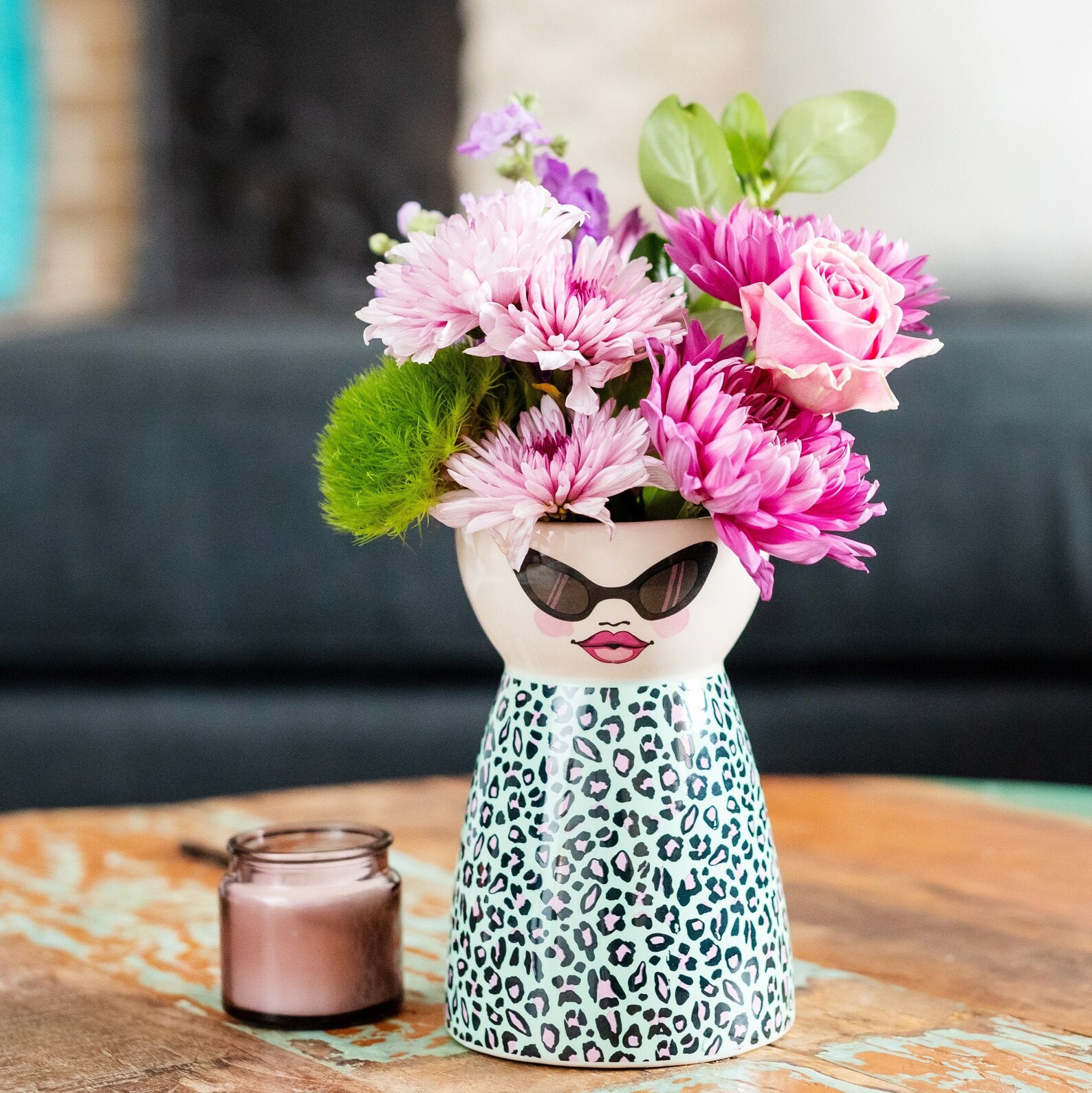 Leopard Print Funky Face Vase Cute Ceramic Flower Vases Etsy