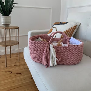 Woven doll basket, toy rocking cradle, crochet doll bassinet, boho nursery, toy for kids, birthday girl gift, baby room decor
