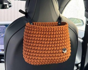 Cestino per auto tessuto, cestino per auto sospeso, organizzatore per auto, kit di emergenza per auto, deposito per auto, regalo per gli amanti dell'auto, borsa per auto all'uncinetto, caddy per auto