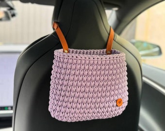 Gehäkelter Auto-Organizer, Autozubehör für Frauen, Auto-Mülleimer, hängender Autokorb, Weihnachtsgeschenk, gewebte Autodekoration, Auto-Aufbewahrungstasche