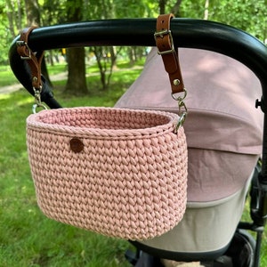 Woven stroller organizer, baby carriage bag, diaper bag, pram caddy, gift for new mom, stroller accessories, storage basket