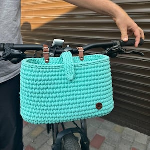 Crochet bike basket, bicycle handlebar bag, bike accessories, woven storage basket, bicycle decor, handmade organizer