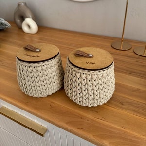 Porta cotton fioc e batuffoli di cotone, contenitore per il bagno, contenitore per il bagno in stile boho, contenitore per cotton fioc, cestini con coperchio, accessori per il bagno