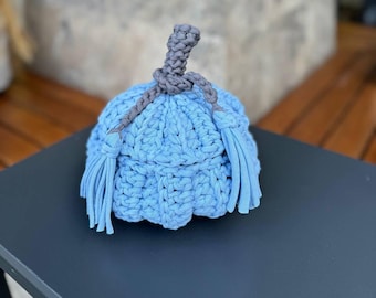 Cestino all'uncinetto per riporre piccoli oggetti, contenitore per zucca lavorato a maglia fatto a mano, cestino con coperchio, organizer per gioielli, cestino per accessori
