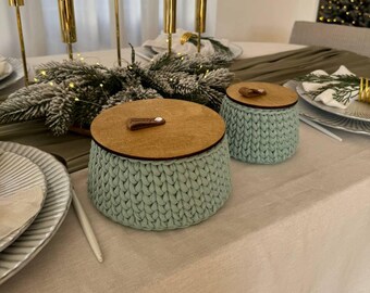 Handgemaakte opbergmand, gehaakte ronde mand, badkameraccessoires, keukenopslag, kerstcadeau voor haar, sieradenmand, moedercadeau