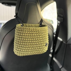 Car seat organizer, crochet car storage, hanging car bag, car trash bag, gift for her, woman auto bag, car caddy, car organization