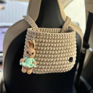 Boho car basket, girly auto bag, kids car organizer, crochet car trash can, hanging car bag, car seat organizer, cute car accessories