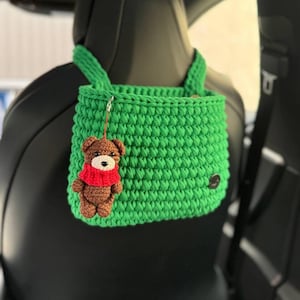 Kids crochet car storage, car trash can, hanging car basket, cute car caddy, woven car organizer, car interior decor, car travel bag
