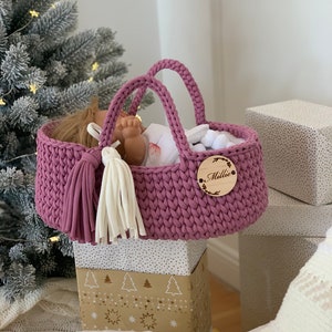 Cesta de bebé muñeca de 11 pulgadas con capucha recta, Cuna de muñeca, Muebles de muñeca bebé, Regalo para hija, Porta juguetes de felpa, Regalo para bebé